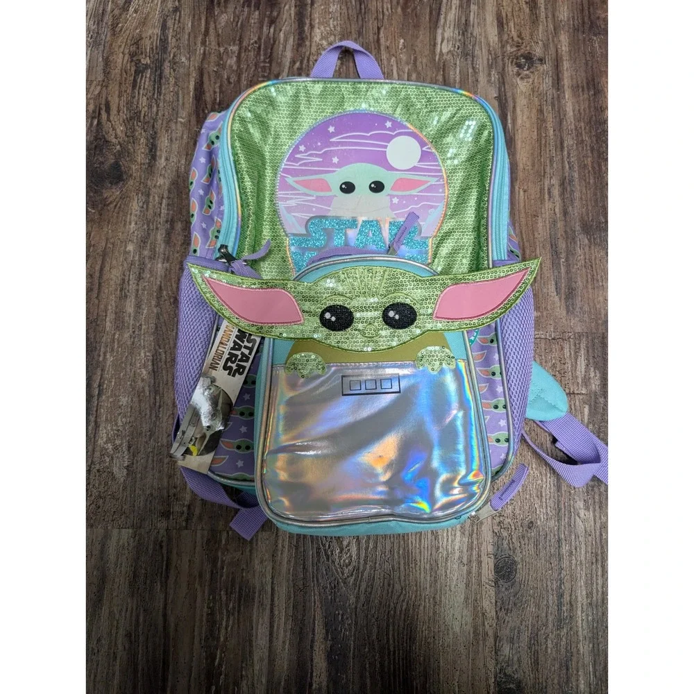Star Wars Mandalorian Grogu Baby Yoda Sequin Backpack and Lunch Bag Set Kids